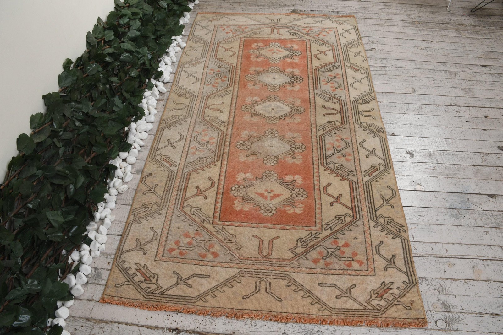 3,6×6,9 ft Area Vintage Rug, Orange Camouflage Turkish Rug