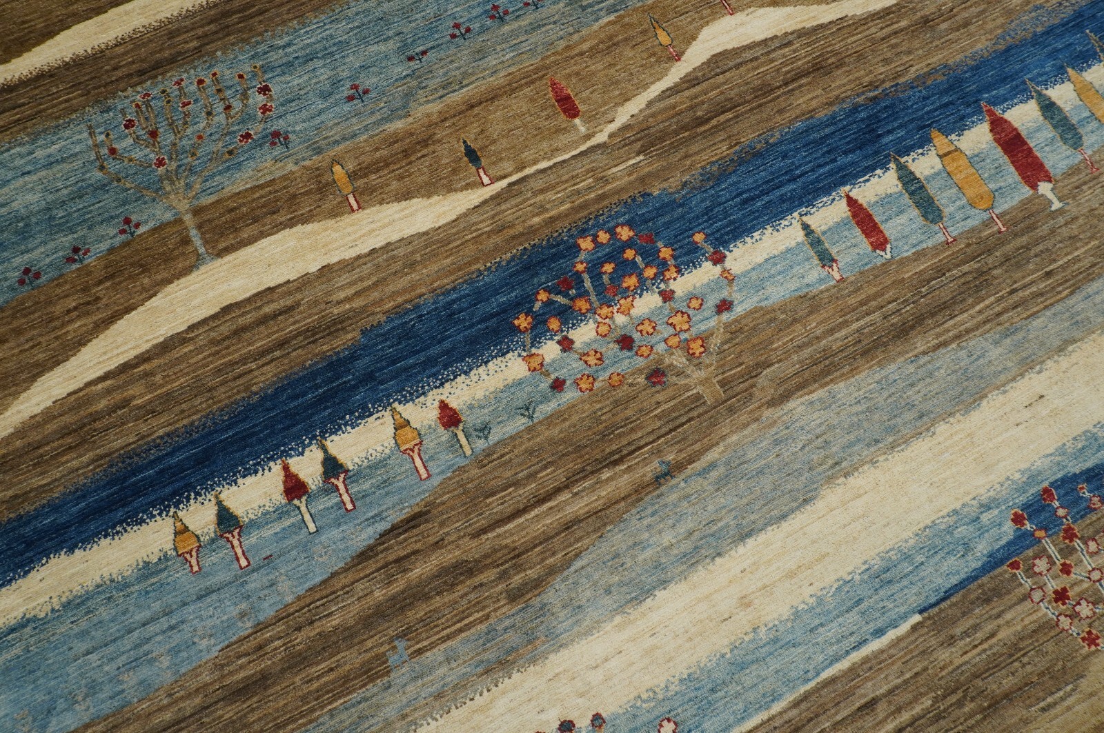 9 x 12 ft Gray Blue Tree Landscape Gabbeh Tribal Afghan Hand Knotted Area Rug