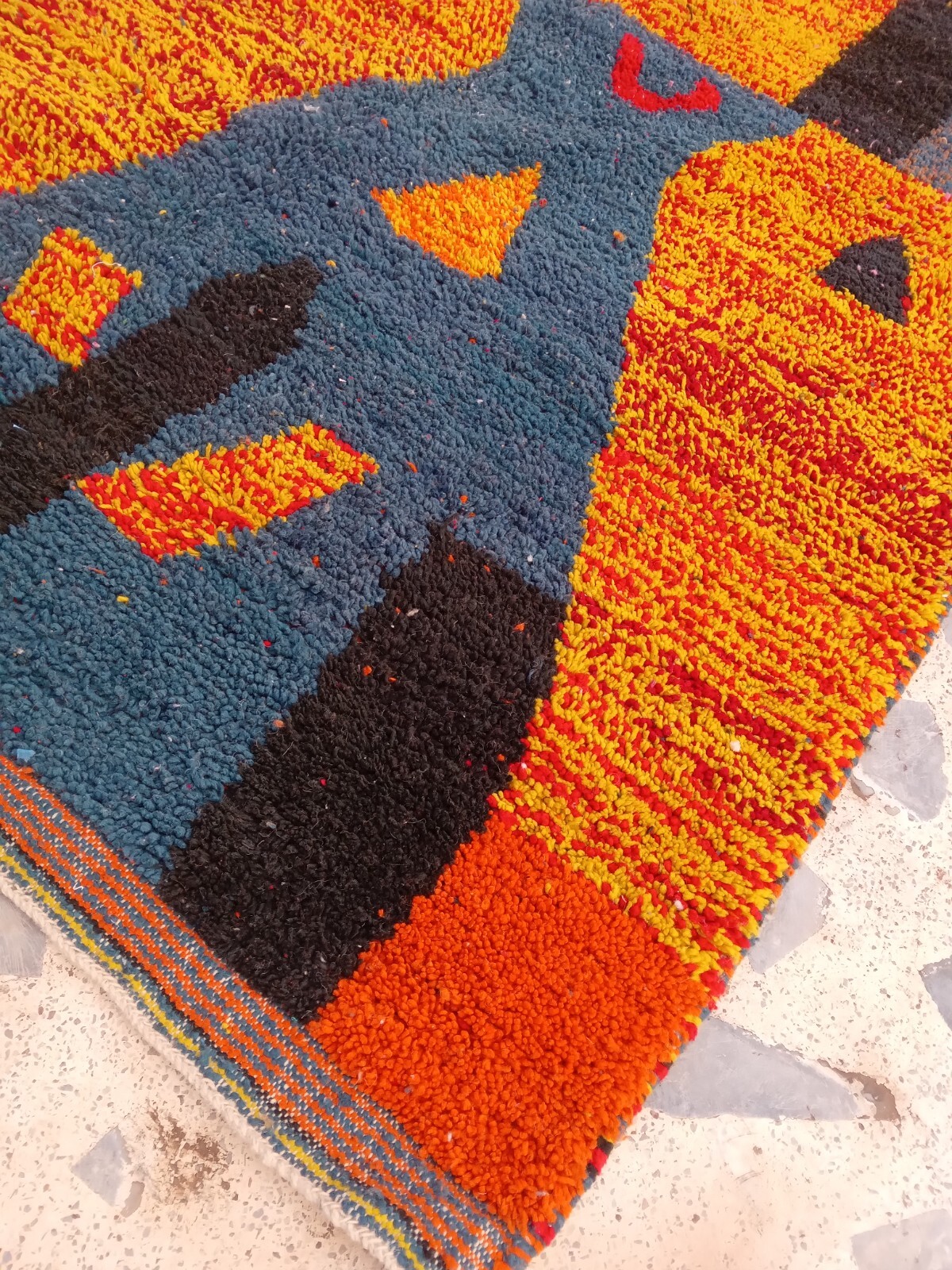 Moroccan Rug Boujaad Handmade Berber 6’4×9’7 Traditional Orange Black Wool Rug