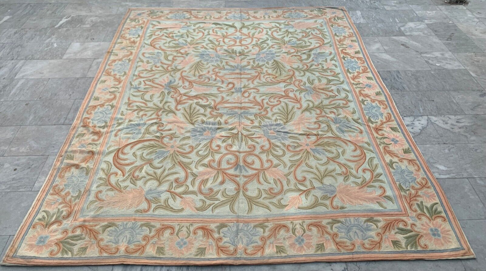 Vintage French Style Aubusson Rug Needlepoint Chain stitch Rug 8×10 ft Free Ship
