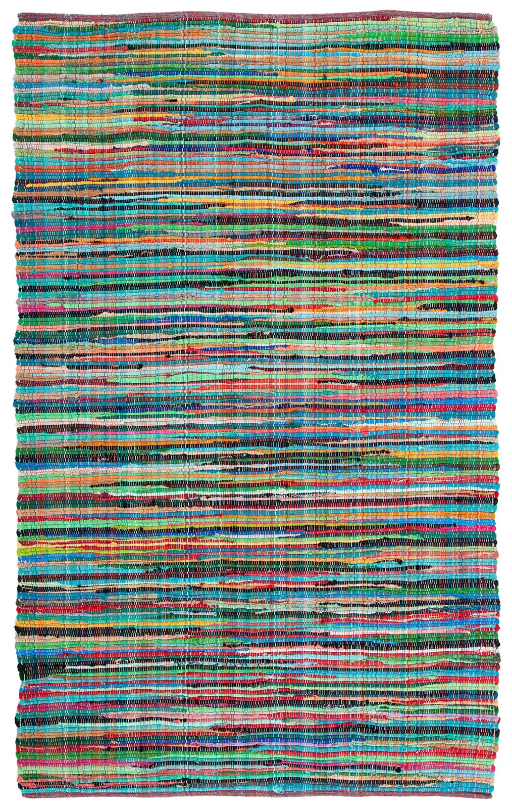 Rag Rug Collection Area Rug – 5′ x 8′, Green & Multi, Handmade Boho Stripe Co…