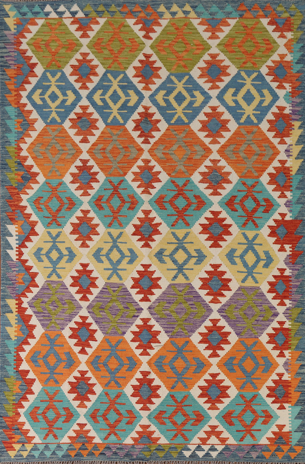 Colorful Kilim Rugs Rectangle Flatweave Pile Wool Kelim Carpets 6×8 ft