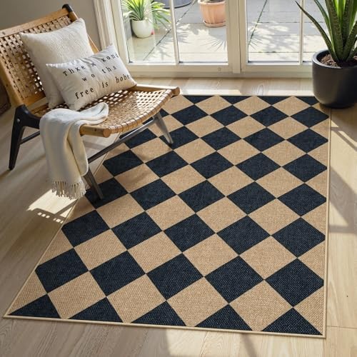 Checkered Easy Jute 3×5 Outdoor Patio Rug, Washable Rugs for Entryway Diamond