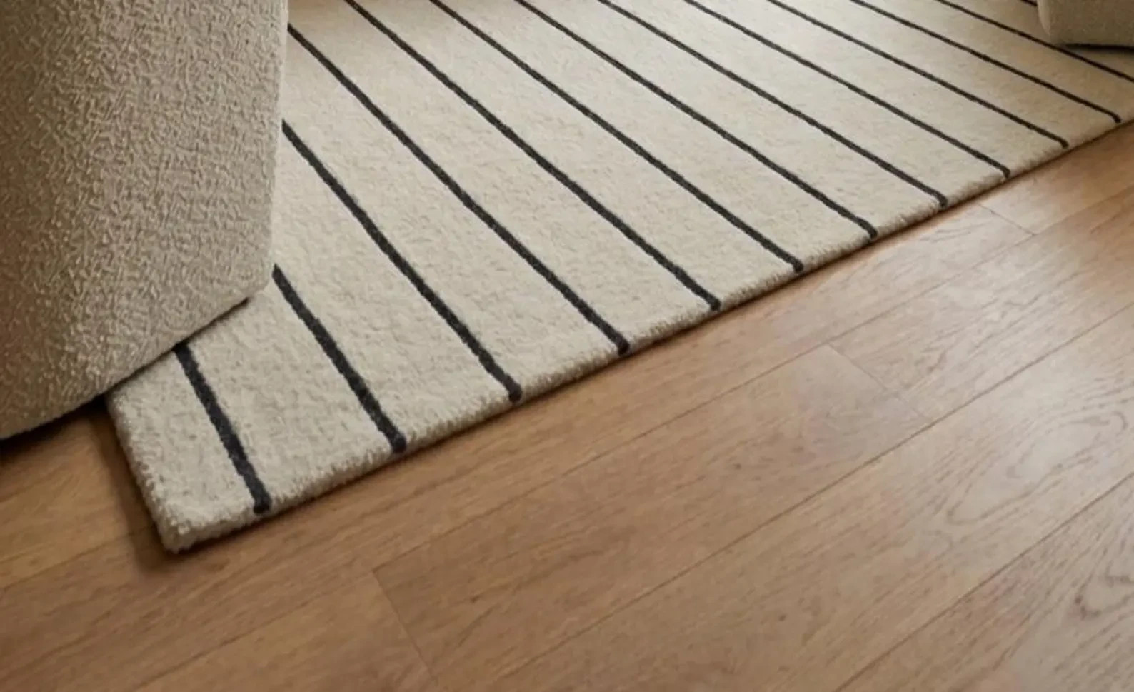 Modern Striped Wool Rug Hand Tufted Scandinavian Area Rug Neutral Ivory Black