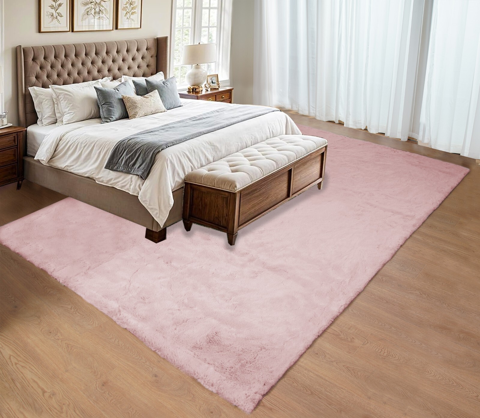 Fluffy Fuzzy Faux Rabbit Fur Area Rug Washable Rug Luxury Furry Soft Rug Pink