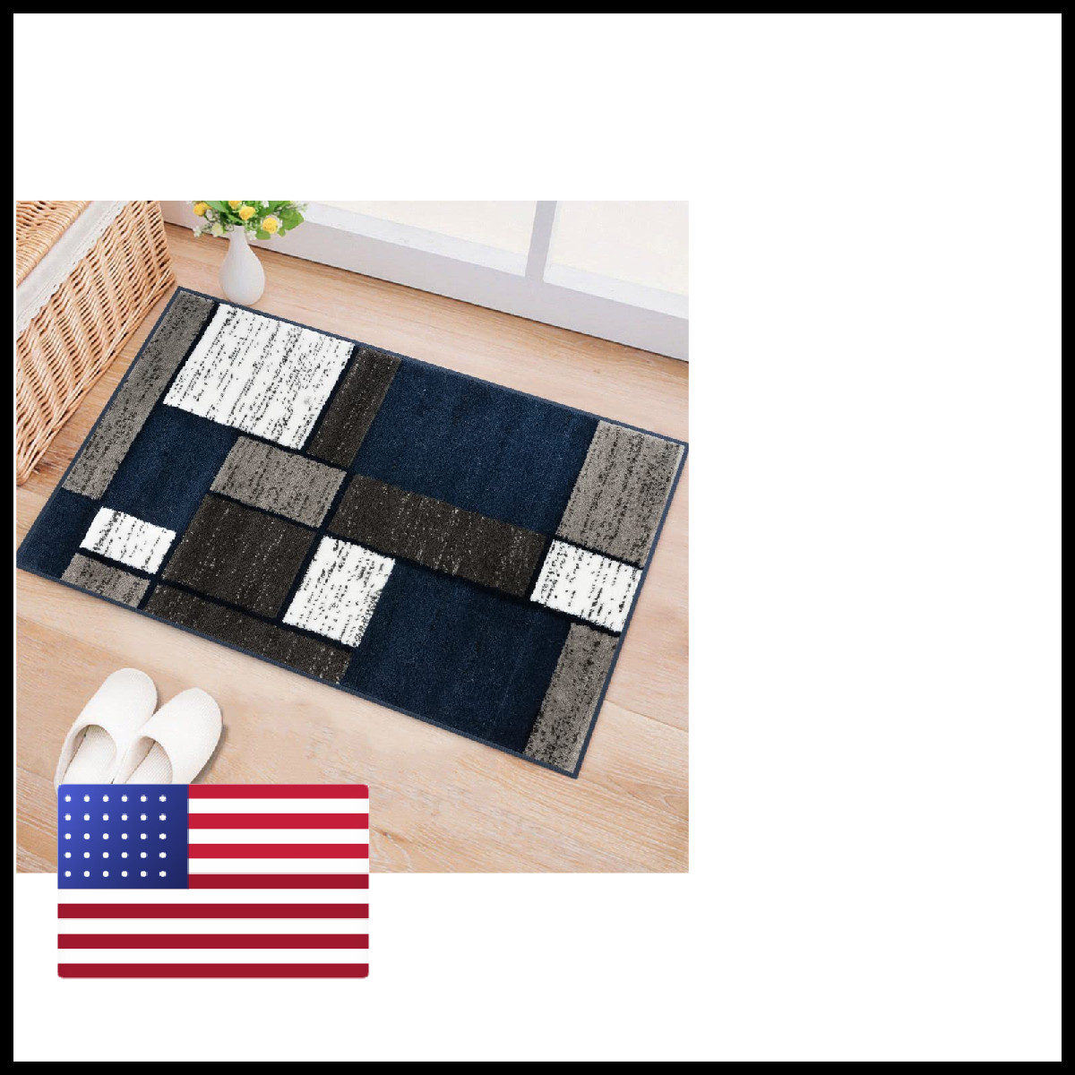 Rugshop Modern Geometric Boxes Navy Area Rug Non-Shedding Carpet For Entryway