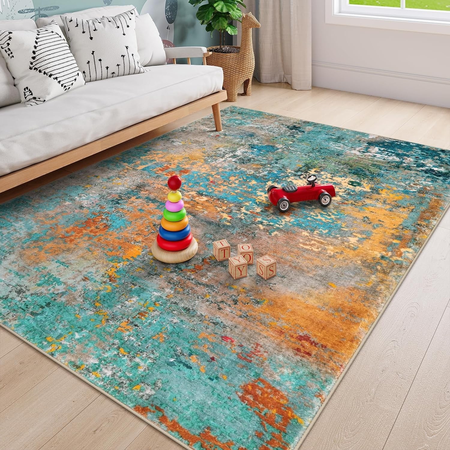 Elegant 6×9 Modern Abstract Area Rug – Machine Washable Soft Living Room Accent