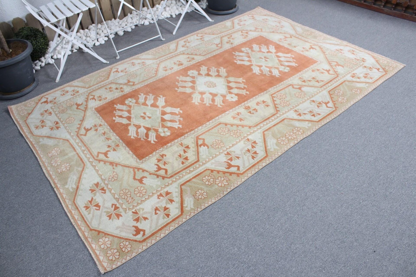 5,1×7,9 ft Rug, Large Turkish Rug, Beige Bordered Rug