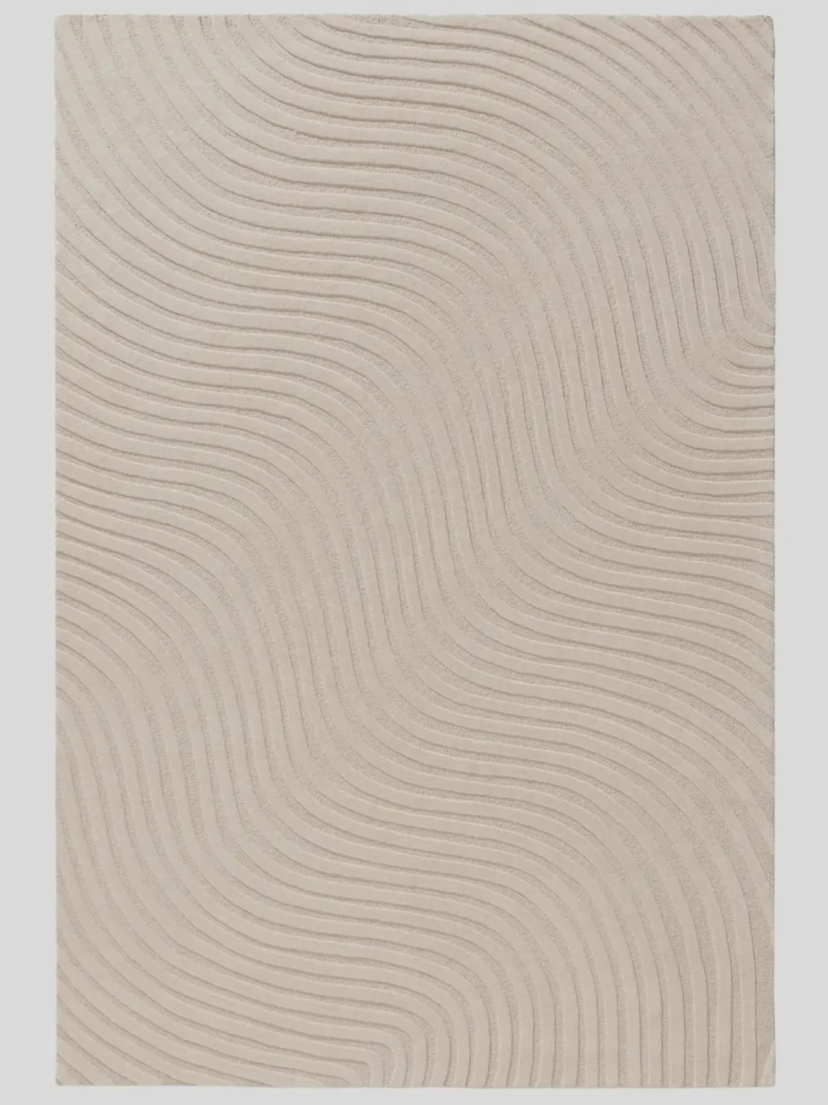 Hand-Tufted Wool Rug – Abstract Wave Design, Beige Ivory Area Rug For Bedroom