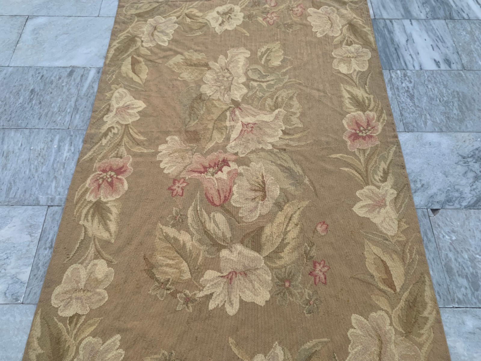 Vintage French Aubusson Needlepoint Chain stitch Bed Room Rug 4×6 ft Free Ship