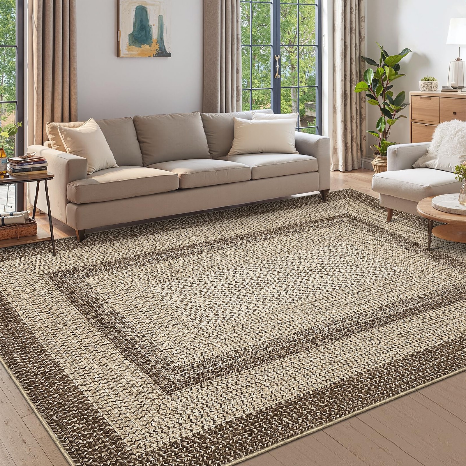 Luxloom Imitation Braided Collection-Print Large Washable Rug 9X12 Non-Slip