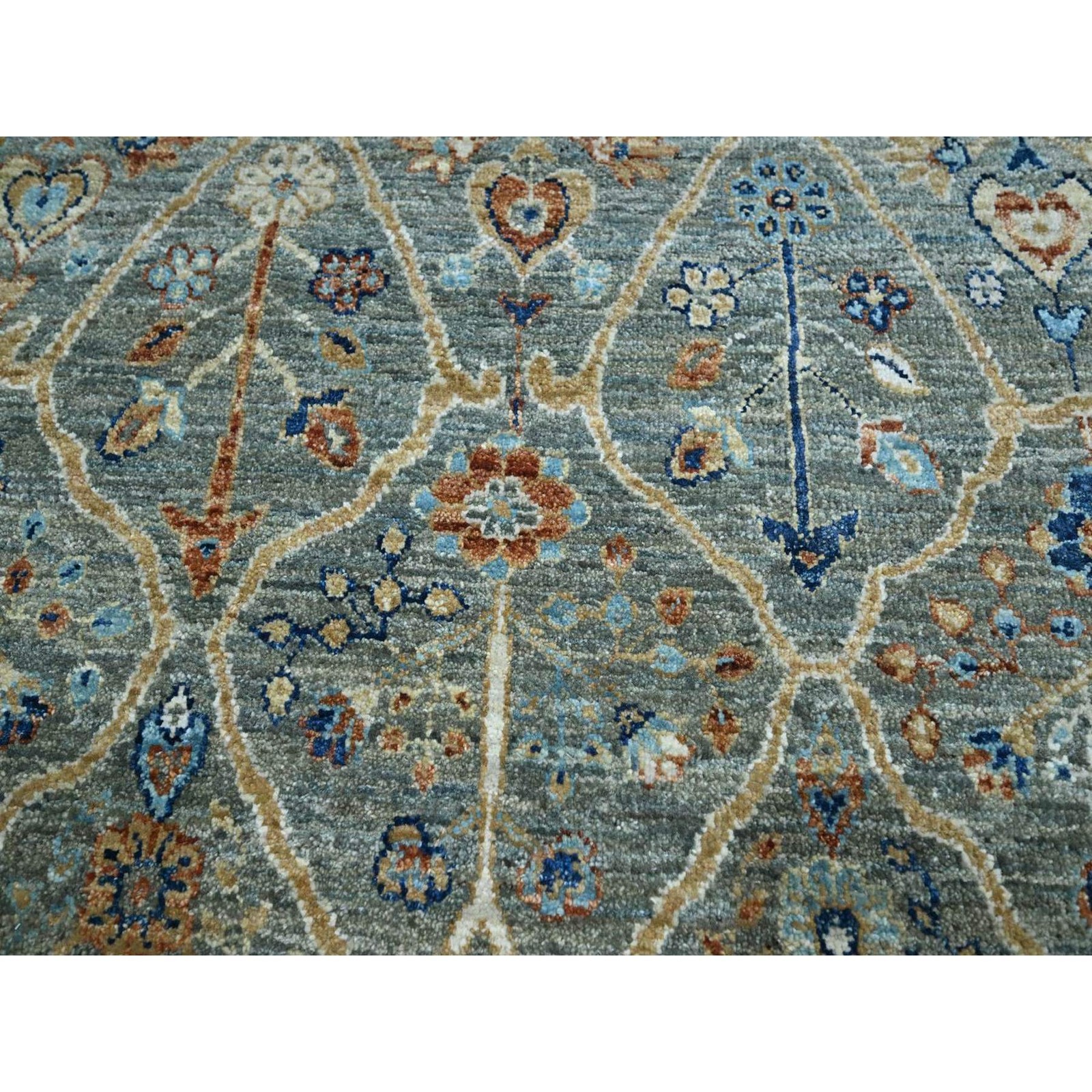 12’x12′ Green Wool Hand Knotted Trellis Borderless Garden Design Round Rug 77087