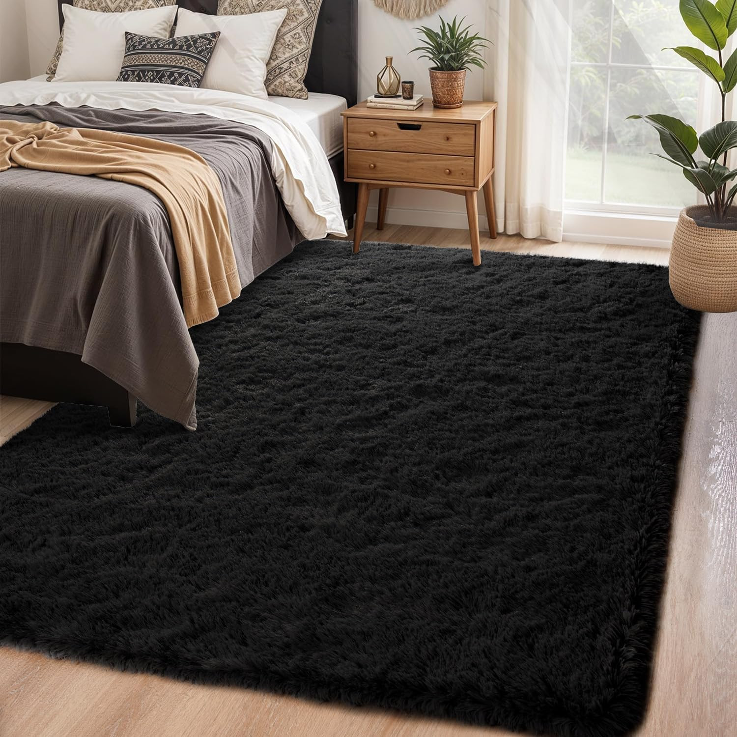 Luxurious Plush Black Area Rug 4X6 Ft – Fluffy Non-Shedding Comfort