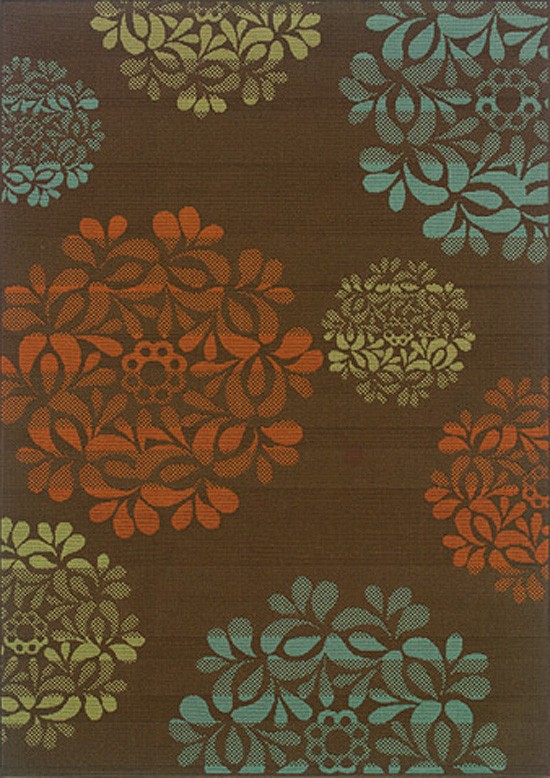 Brown Floral Petals Circles Leaves All-Over Door Mat 2635N – Aprx 1′ 9″ x 3′ 9″