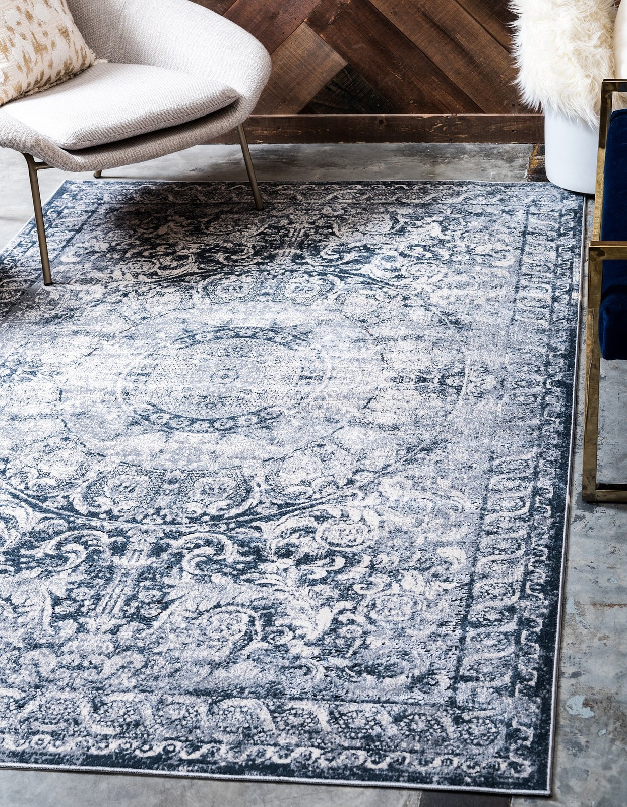 Unique Loom Chateau Collection Area Rug – 5 3 X 8 Rectangle Dark Blue/Gray