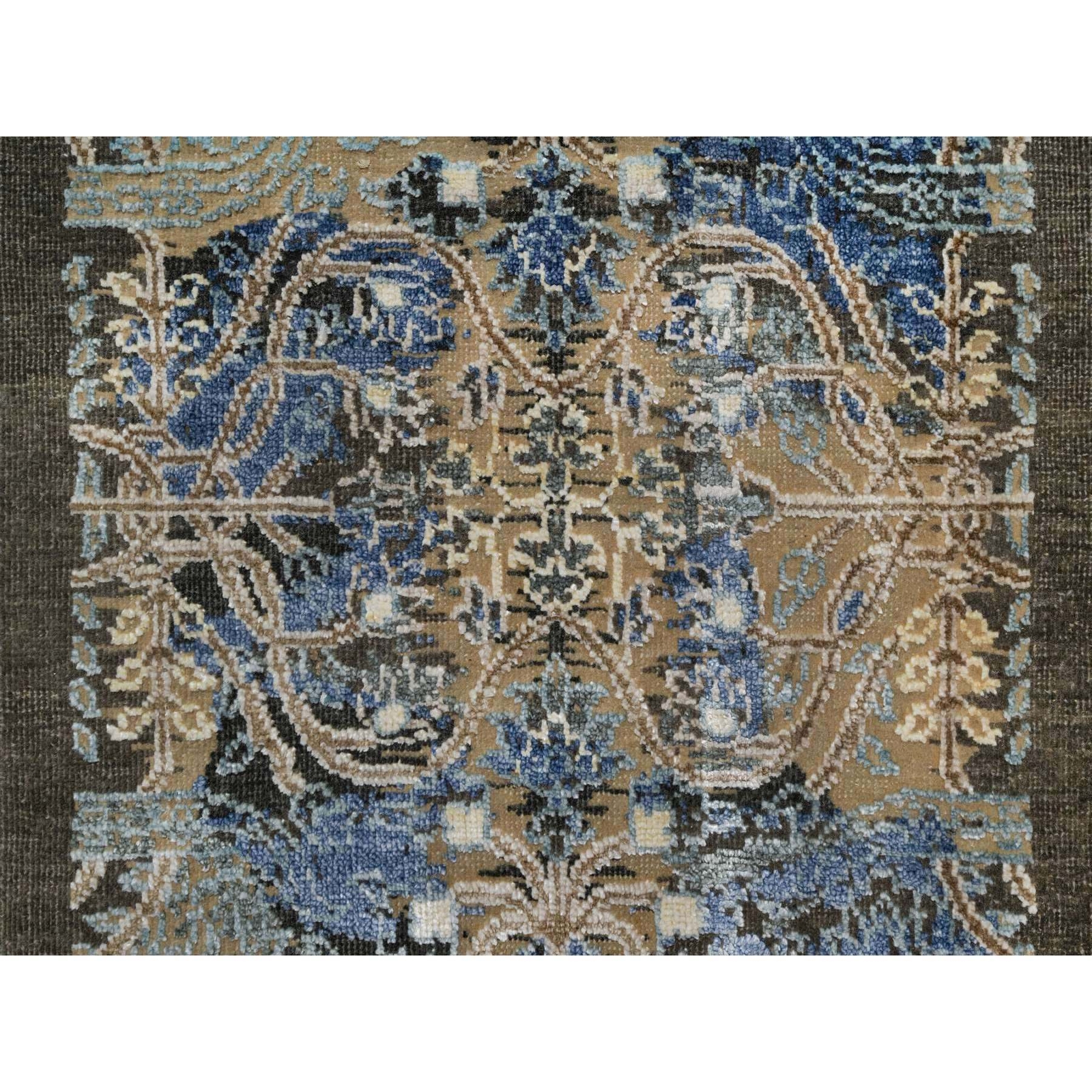 2’x3′ Brown Broken & Erased Saroogh Design Wool and Silk Hand Knotted Rug R91154