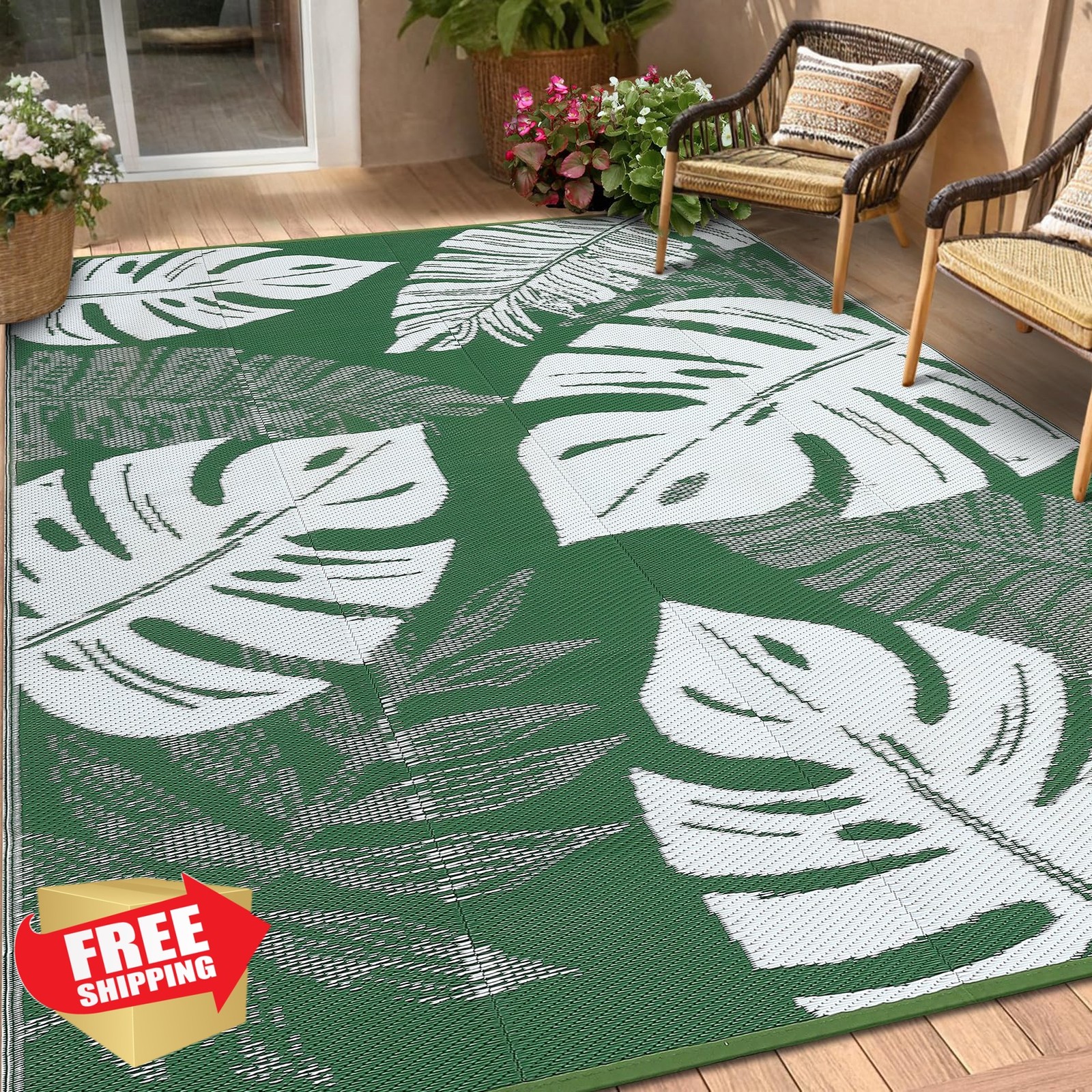 GarveeHome Outdoor Rug 9×18 Green/White