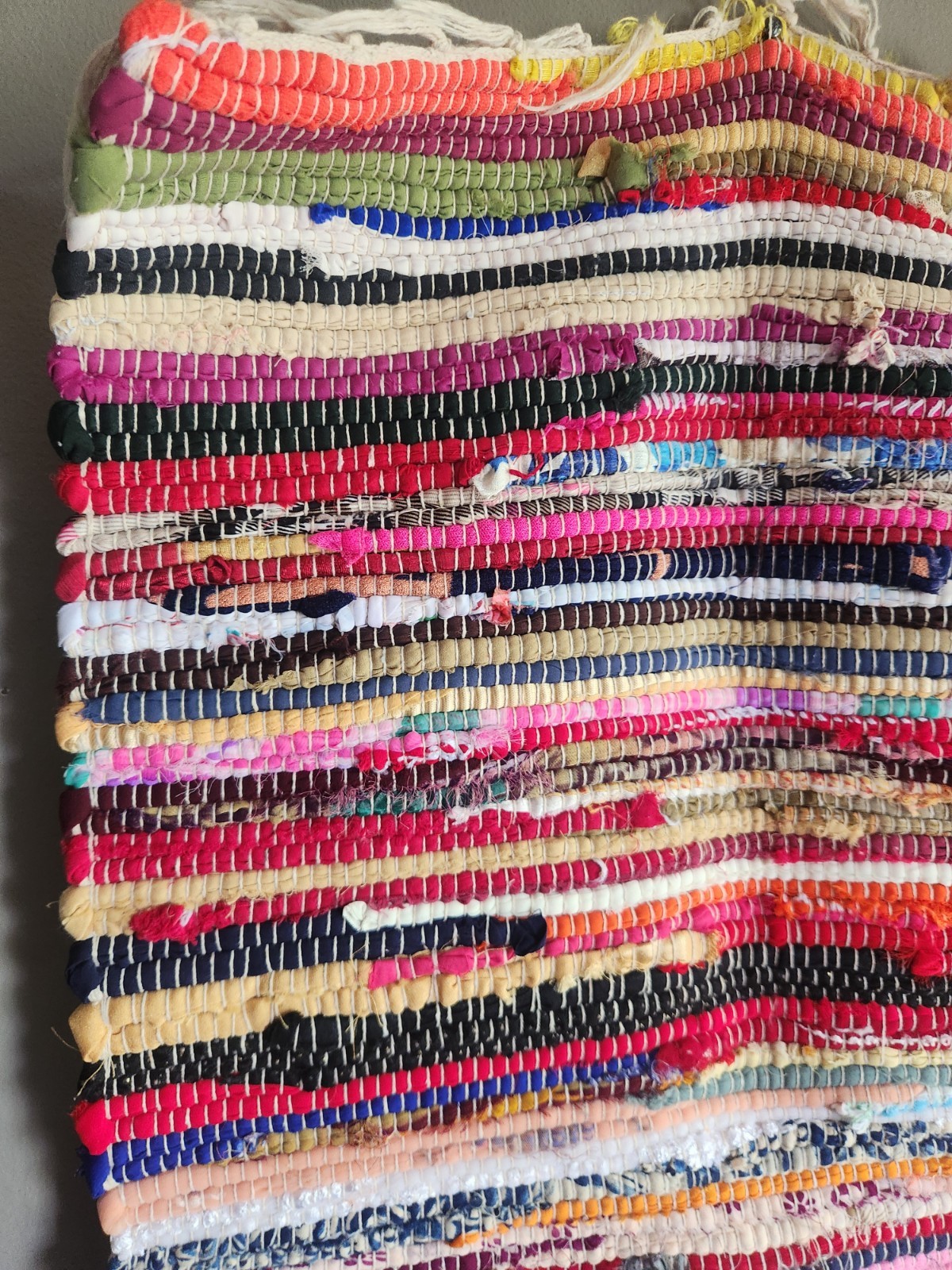 Vintage Handmade Multi Cotton Rug • Made In India • Multicolored • 36″×19½”