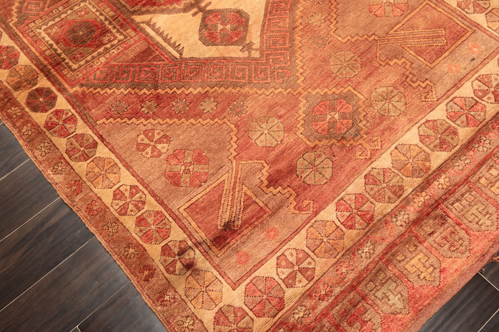 4’4”x8 Hand Knotted Wool Rust, Beige Antique Turkish Oushak Silky Sheen Rug