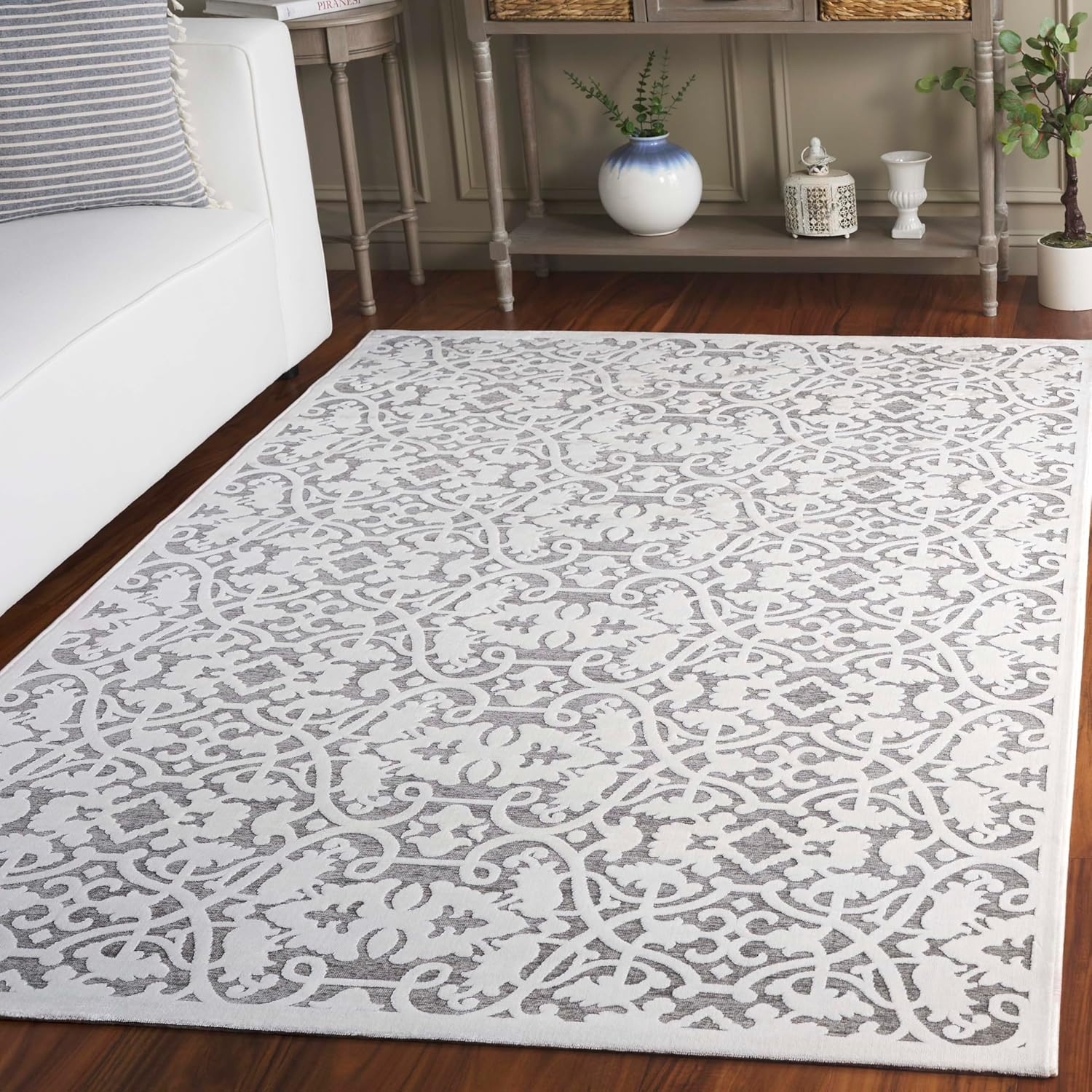 Paradise Collection 5′ X 7’5″ Area Rug – Ivory & Dark Grey Modern Design