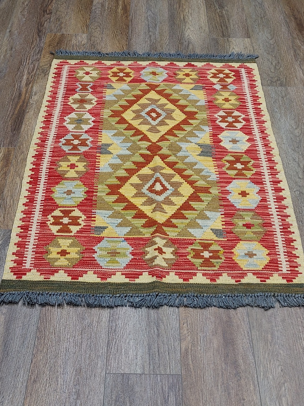 Turkish Geometric Anatolian Rug,Turkish Kilim Flat Weave HandMade Rug, 3×4 Ft