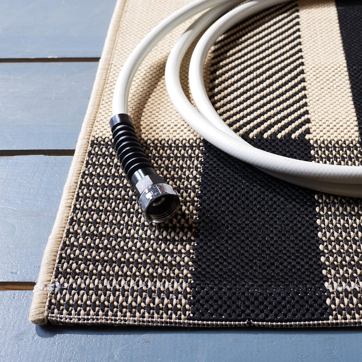 Courtyard Collection 8′ x 11′ Waterproof Plaid Area Rug for Indoor/Outdoor Use