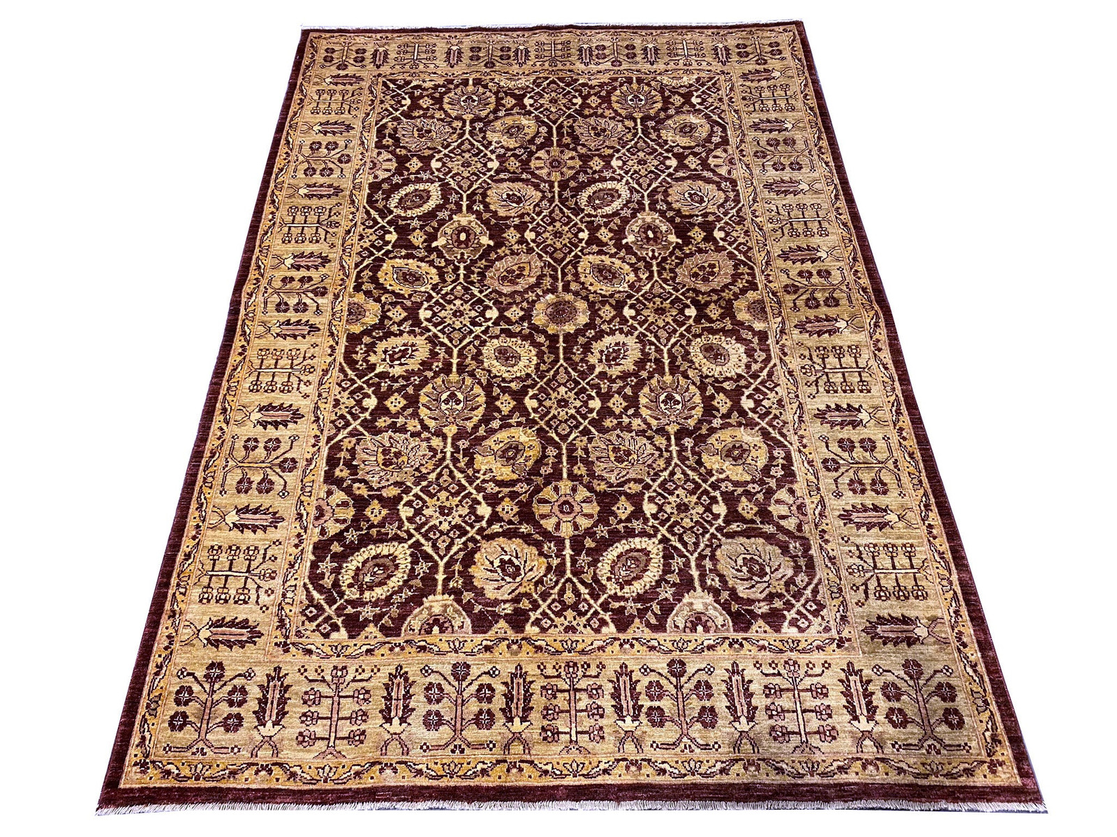 6×8 Quality Handmade Agra Rug BURGUNDY #PIX-6074