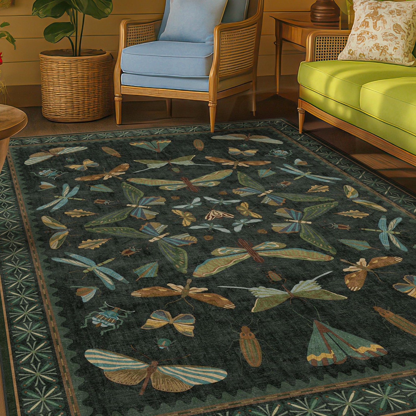 Dark Green Area Rugs 5×7 for Living Room – Fairy Fantasy Moss Rugs for Dining…