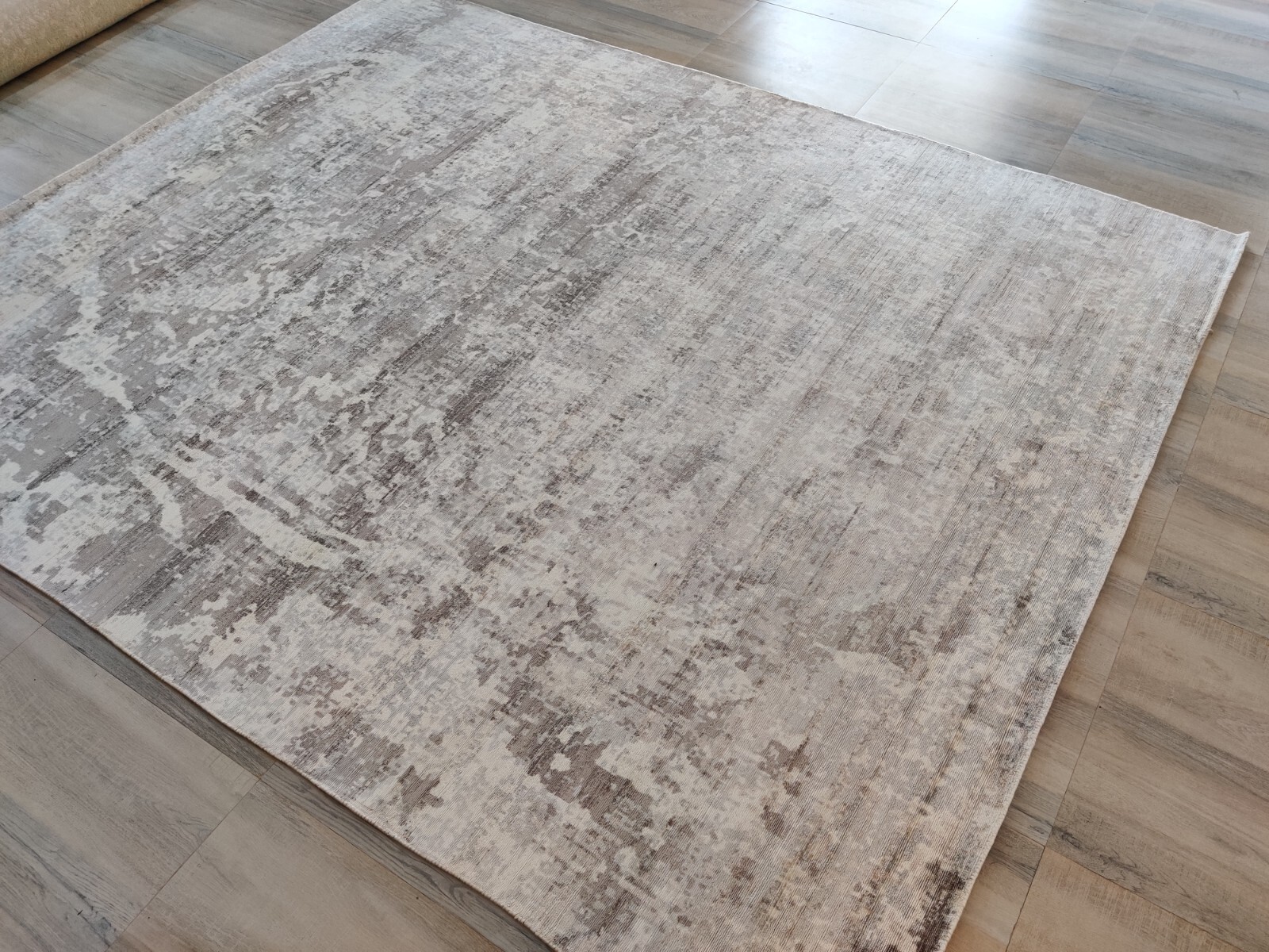 8 x 10 Area Rug for Living Room Hand-Loomed 100% Viscose Large Abstract Neutral