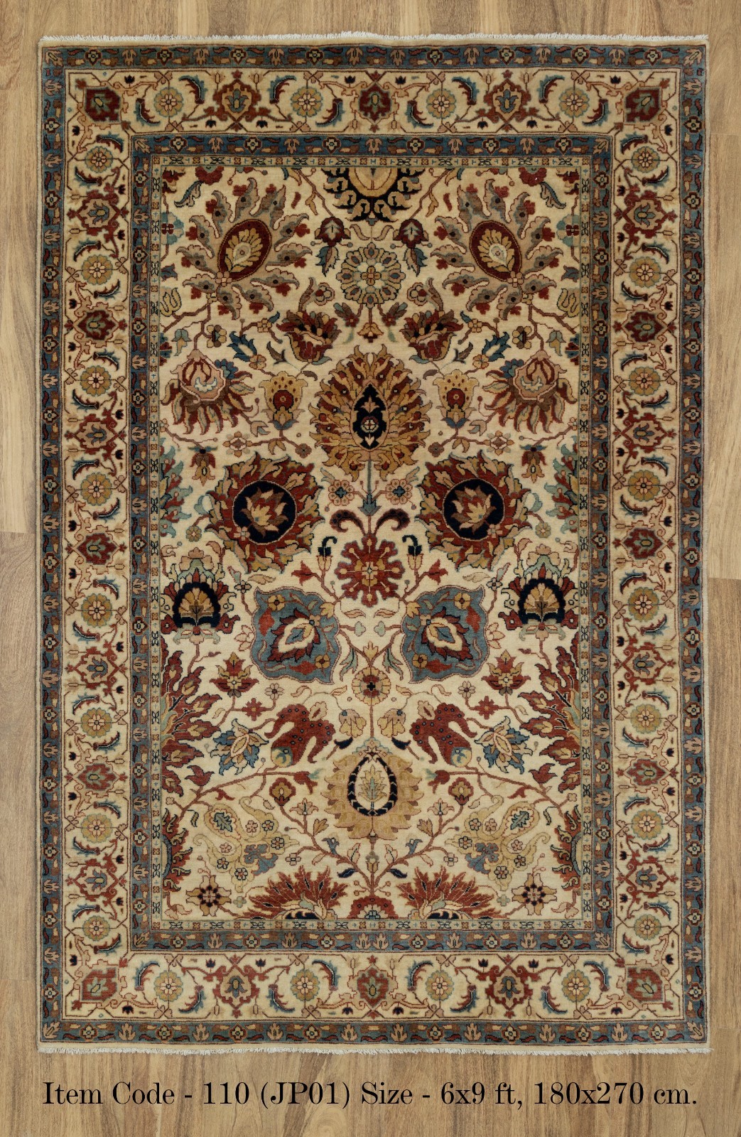6×9 Ivory Cream Tabrizz High Density High Quality Hand Knotted Soft Wool Rug