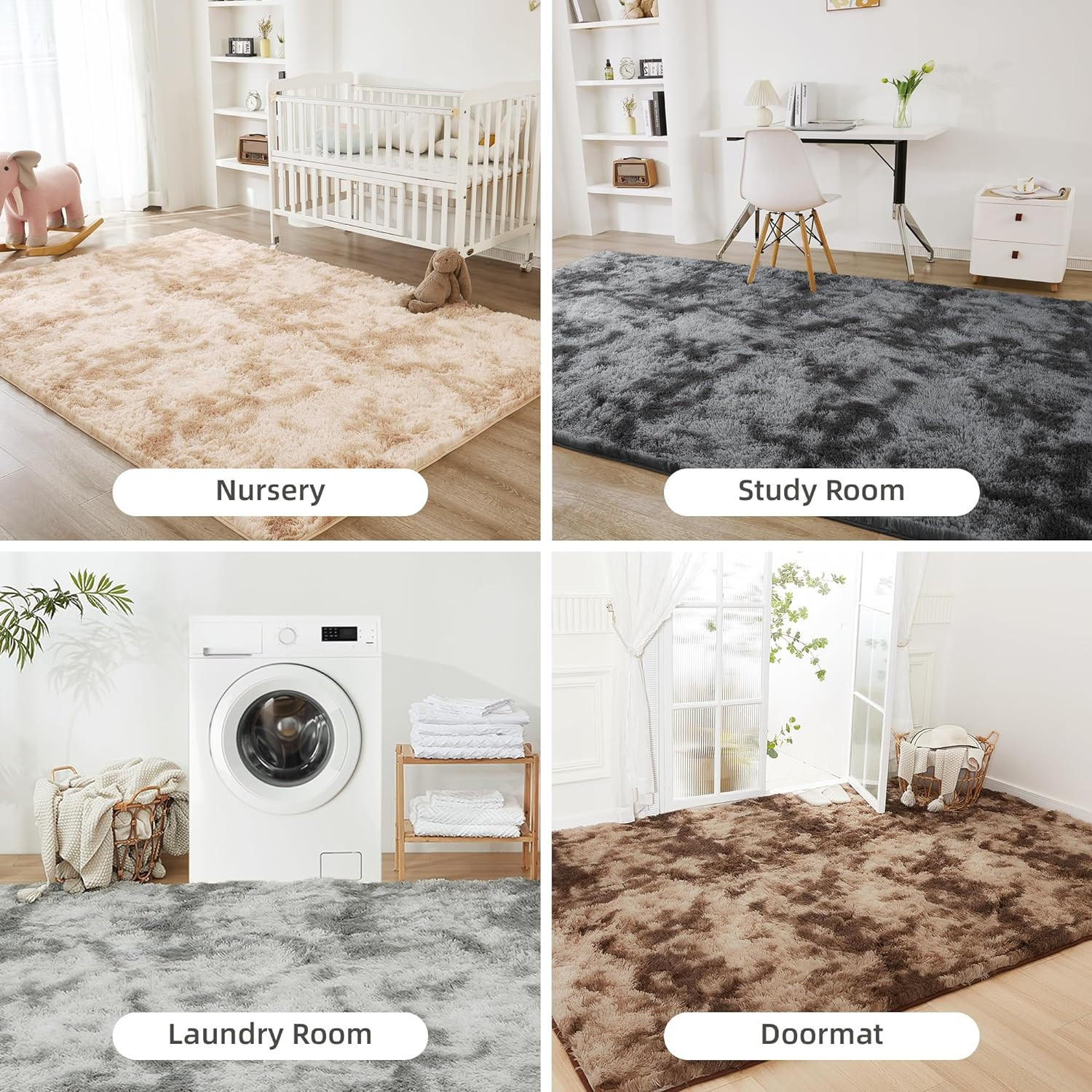 4X6 Shag Area Rug for Living Room Bedroom, Tie-Dyed Beige Fluffy Shaggy Fuzzy Nu