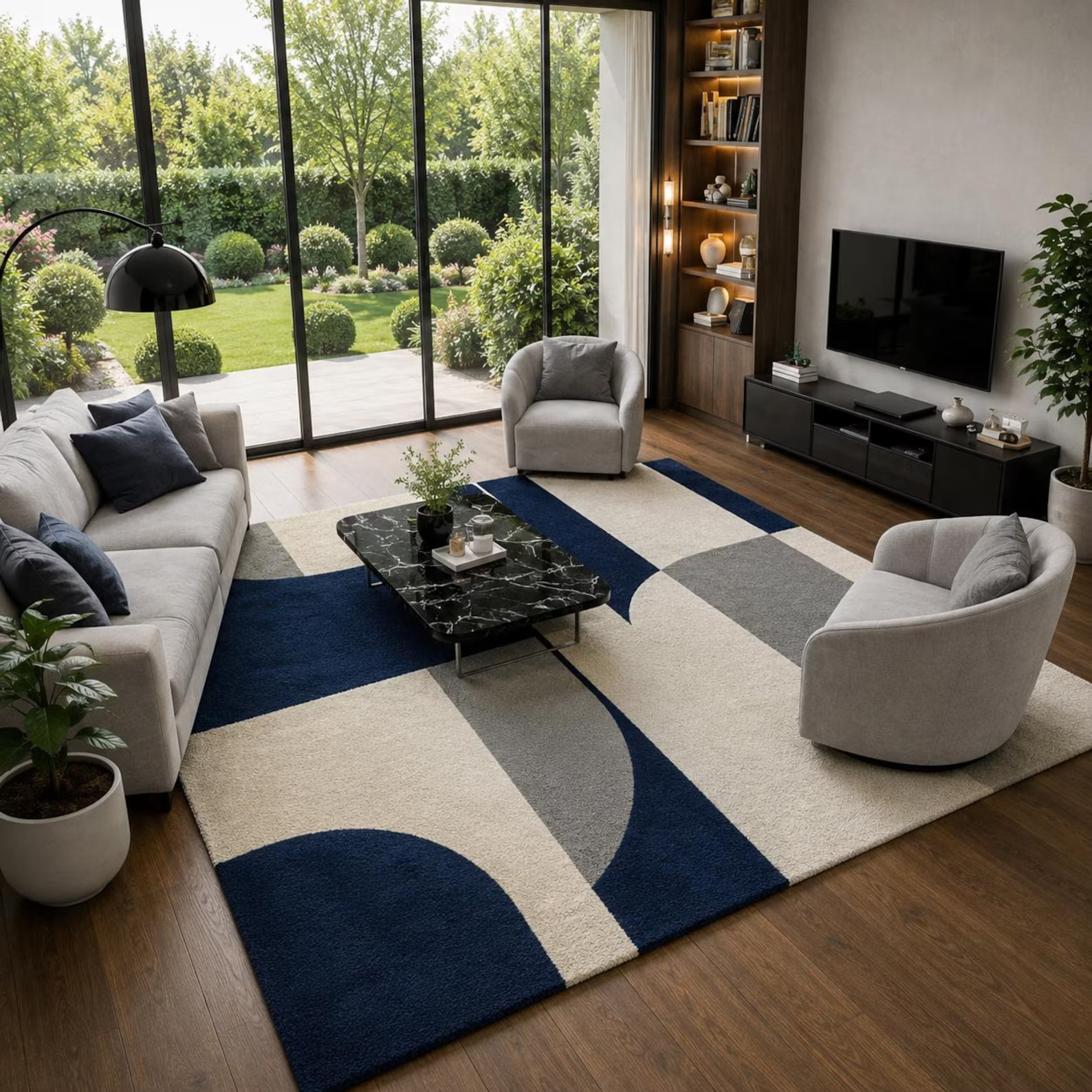 Modern Hand Tufted Styles Design Wool Area Rug Blue, Gray White Handmade Carpet