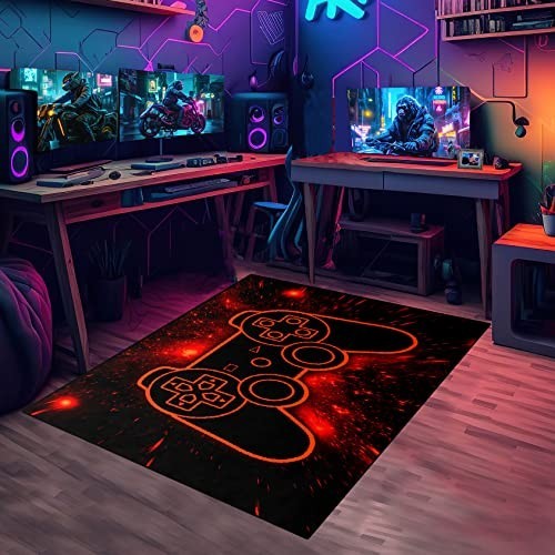 Gamer Floor Mat 3’x4′ – Game Controller Rug for Bedroom & Living Room Decor, Red