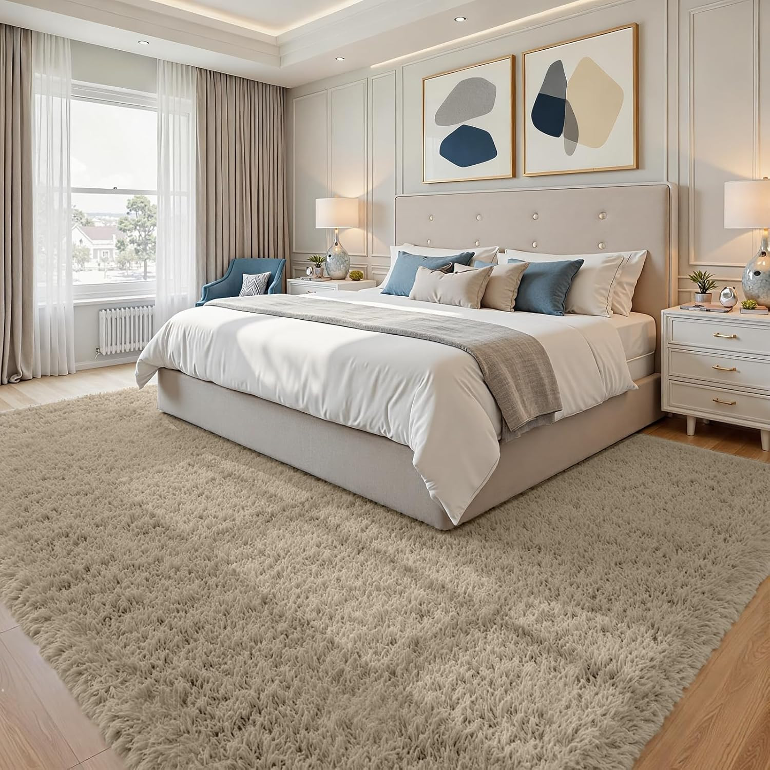 Soft Fluffy 8×10 Area Rug – Non-Slip Gray Camel Plush for Living Room & Nursery
