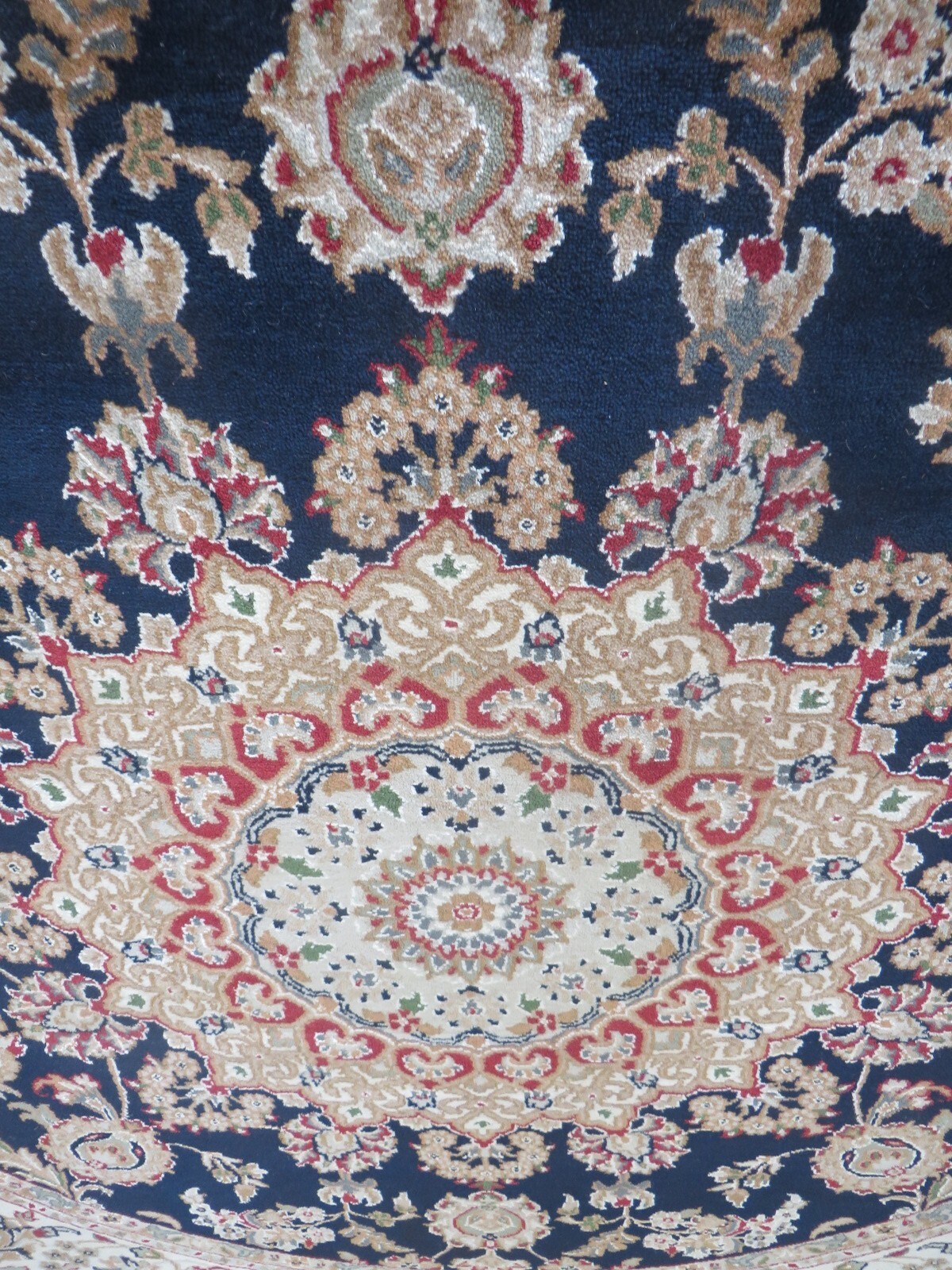 6 x 6 Round Hand Knotted Navy Blue Nain With Silk Oriental Rug G14106