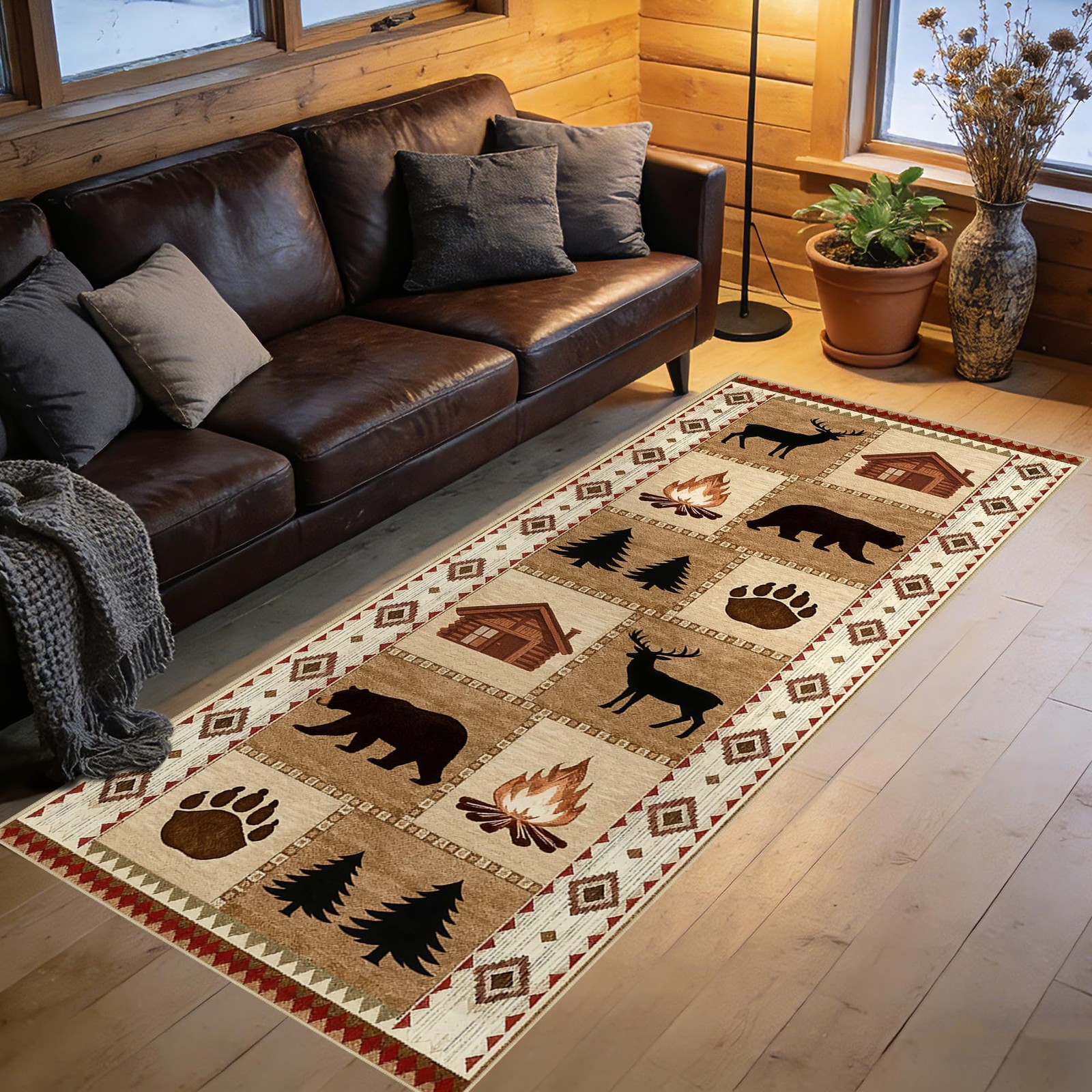 Cabin Bear Deer 2×6 Runner Rug Rustic Lodge Wildlife Hallway Rug Country Farm…