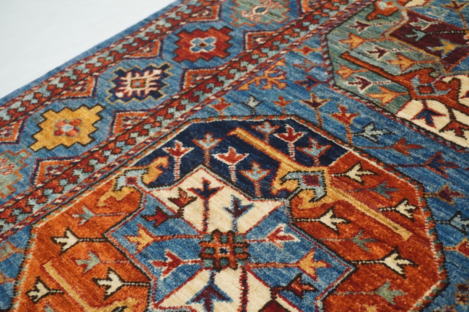 6×8 ft Blue Ersari Afghan Hand Knotted Wool Tribal Area Rug