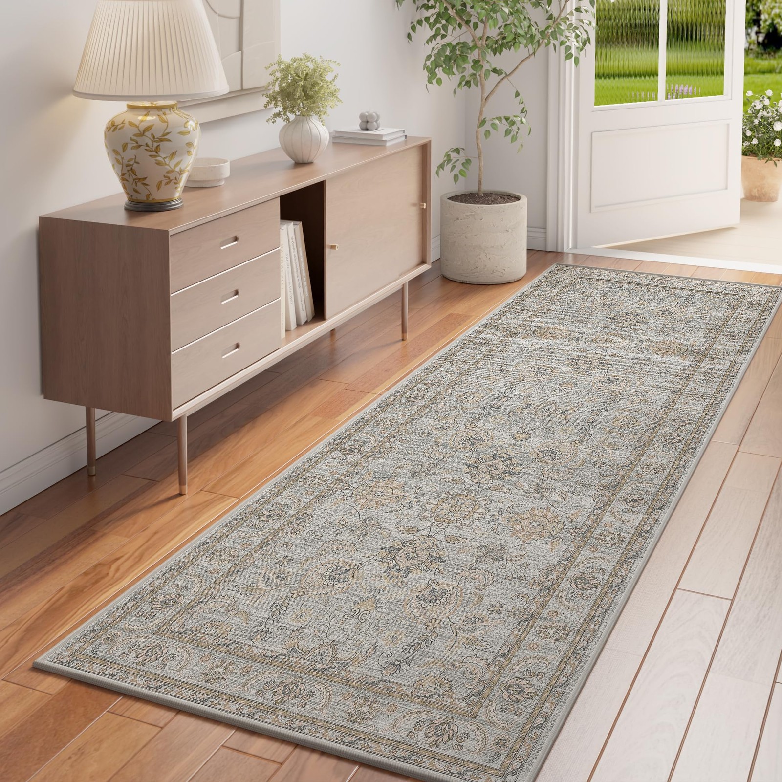 Non Slip Washable Runner Rug 2×6 ft, Anti-sratch Pet Friendly Boho Vintage Lo…