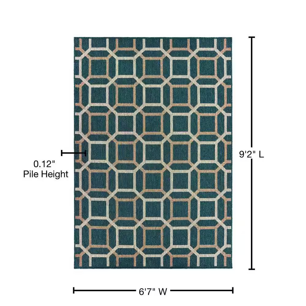 Bermuda Blue/Grey 7 Ft. X 9 Ft. Geometric Indoor/Outdoor Patio Area Rug