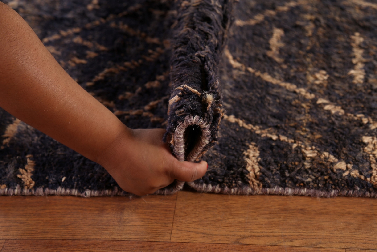 Luxury Hand-Knotted Contemporary Moroccan Wool Rugs Navy Blue Large 12×16 ft