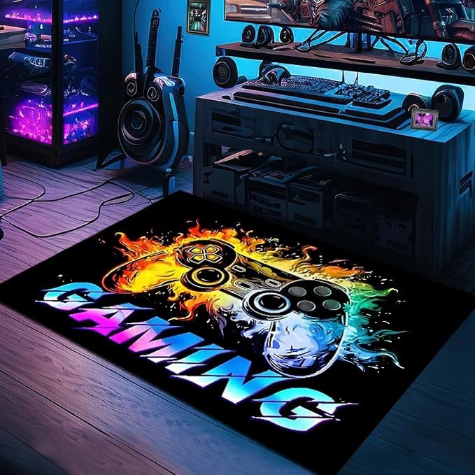 Gaming Area Rug for Game Enthusiasts – 3D Transparent Gamepad Design, Soft An…