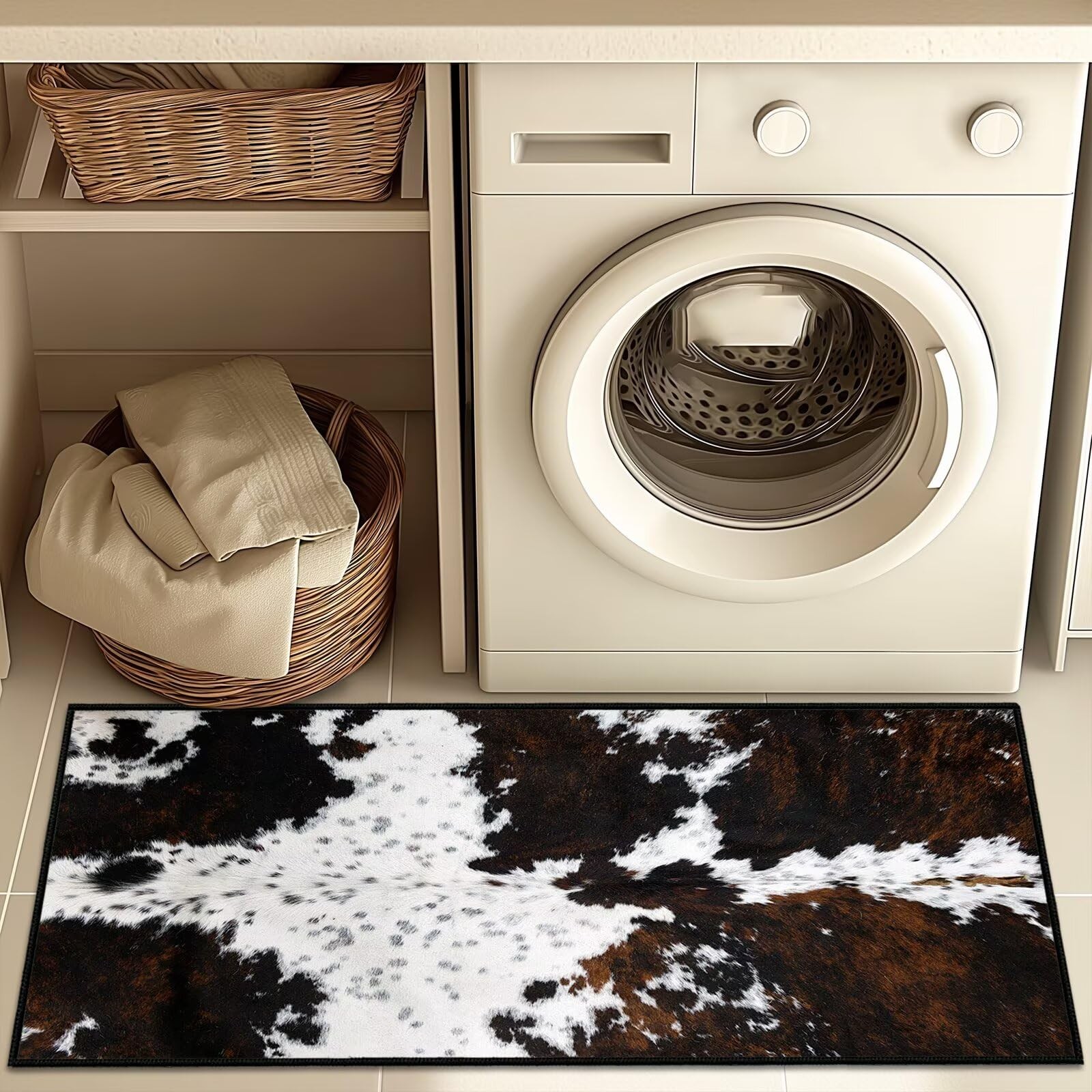 Cowhide Rugs for Bathroom,Cow Print Runner Rug 2×5 Rugs for Hallway,Vintage K…