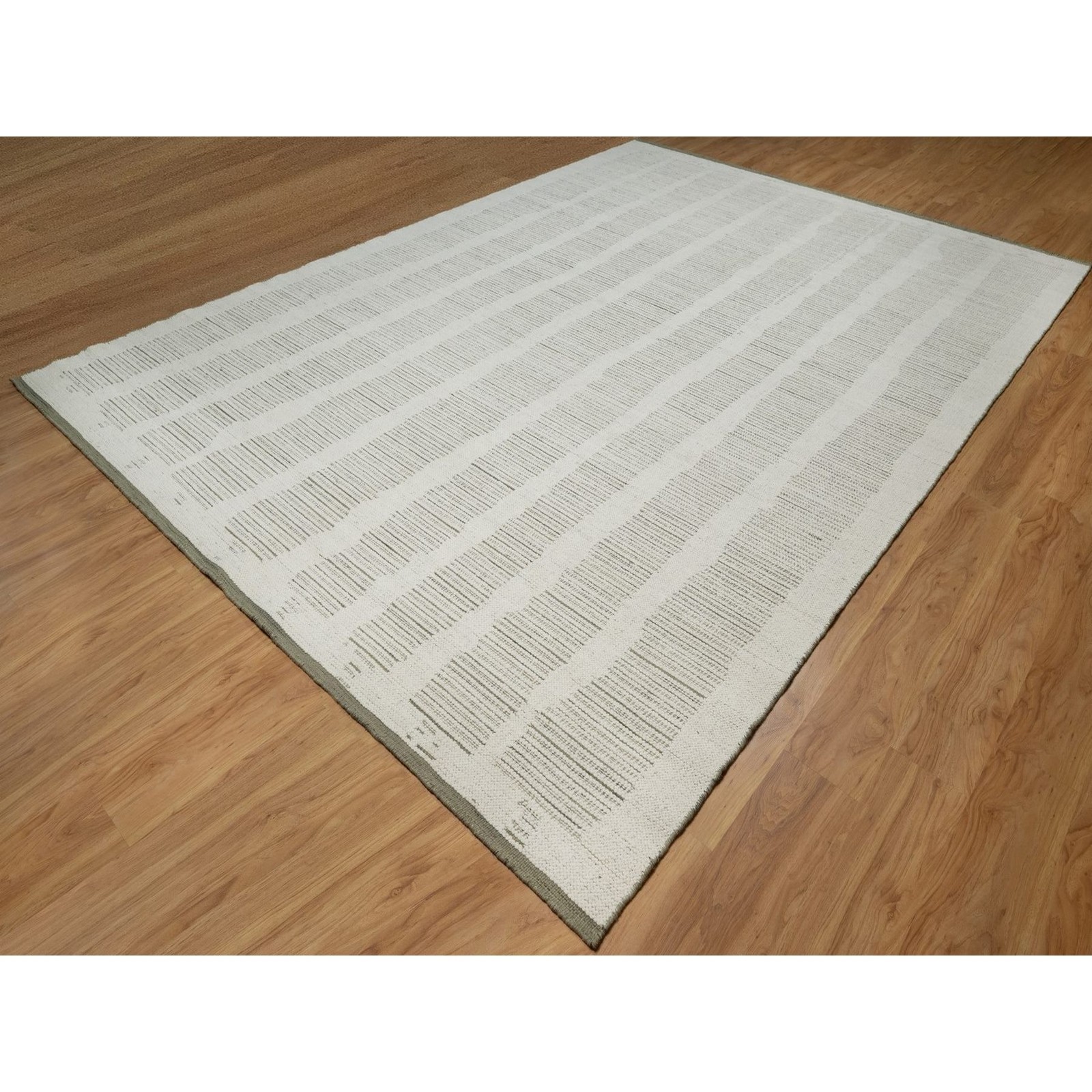 10′ x 14’1″ Ivory Flat Weave with Pile Rug Undyed Natural Wool Hand Woven R91736