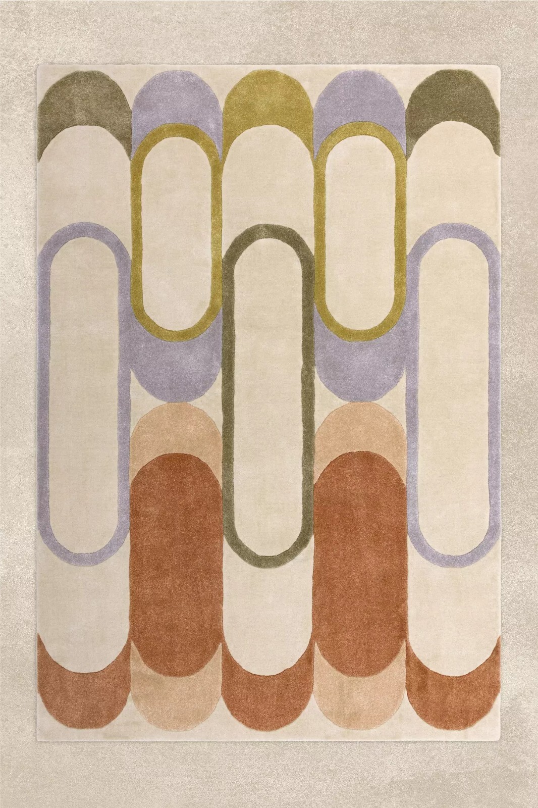 Artistic Hand-Tufted Wool Rug, Soft Curves, Beige Lavender Olive, Chic Decor