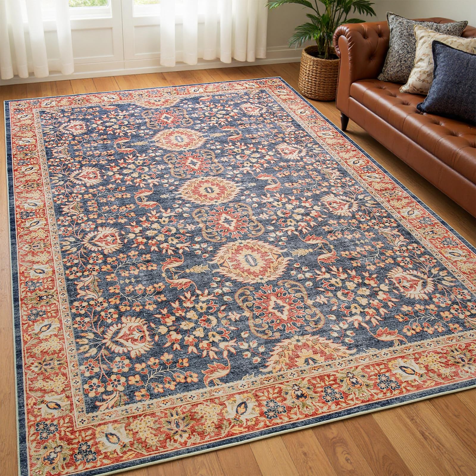 Washable Rug 4×6, Vintage Area Rugs Non Slip, Indoor Low Pile Carpet with Bac…