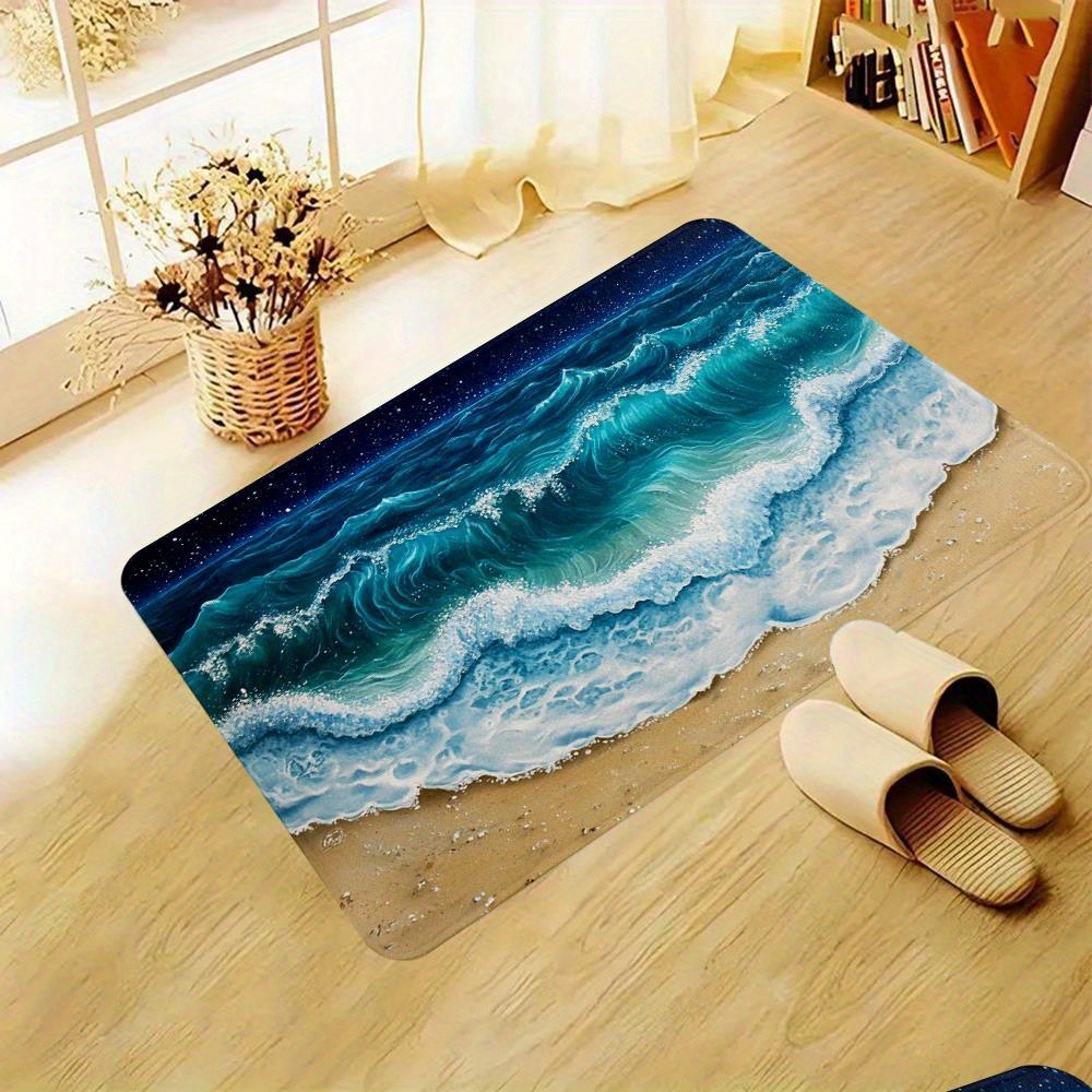 1pc Modern Style Rug Carpet Doormat, Aerial View of Turquoise Ocean Waves Mat ▧