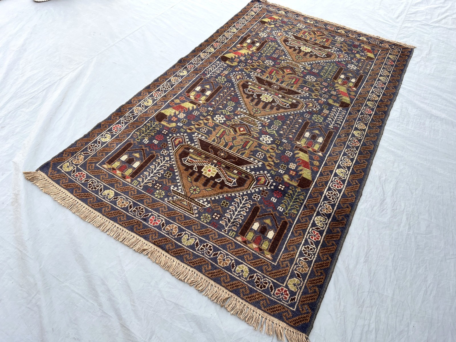 4×6 Baluchi Pictorial Tribal Rug Hand Knotted Wool Carpet With Animal Folk Art
