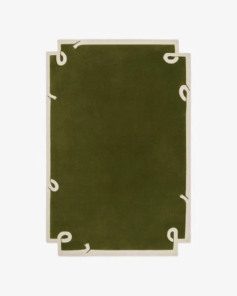 Olive Green Border Area Rug 5×8 ft Hand-Tufted Carpet Modern Minimalist Soft Dec