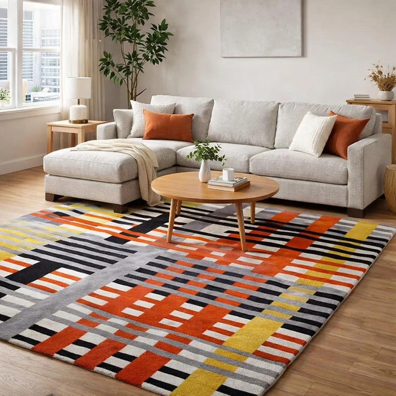 Hand Tufted Geometric Wool Rug, Modern Abstract Living Room Area Carpet