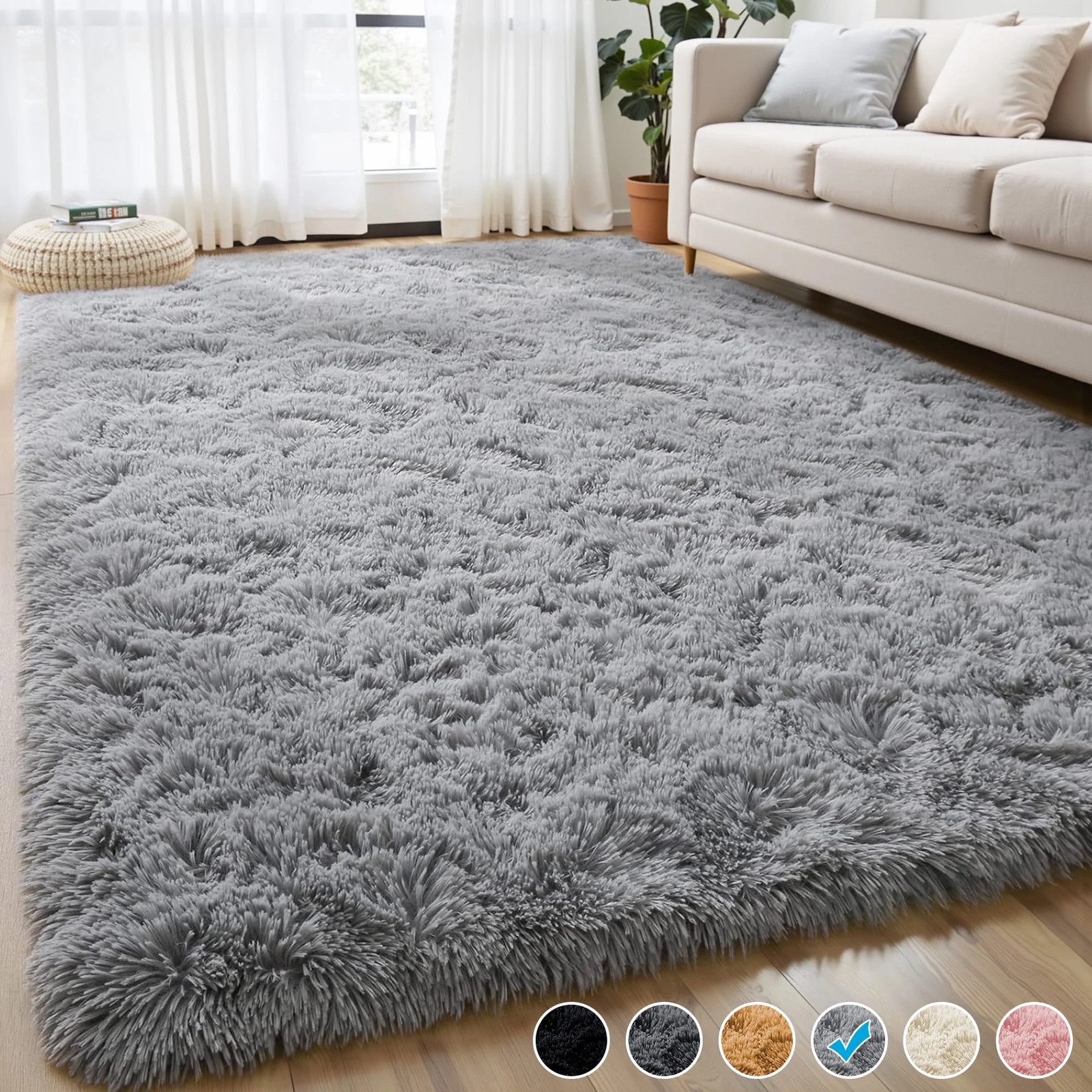 Shag Area Rug, 8Ft X 10Ft Soft Fluffy Area Rugs Light Gray